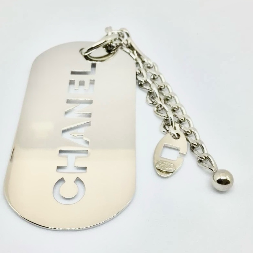 CHANEL Silver Engraved Dog Tag Bag Charm/Key Chain/Necklace - Picture 5 of 7